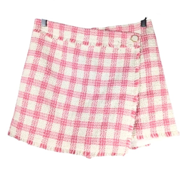 House of Harlow 1960 Pants - House of Harlow 1960 Pink White Checkered Plaid Tweed Wrap Front Shorts NEW